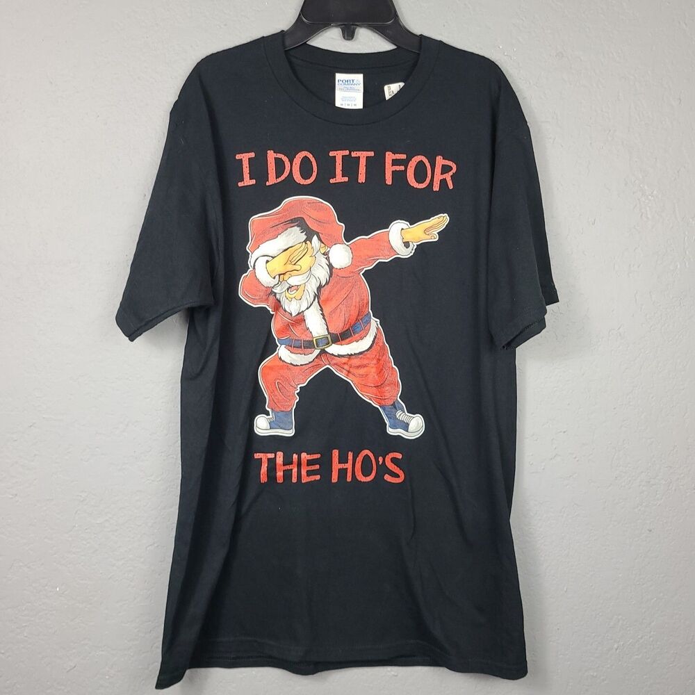 Santa "I Do It For The Ho's" Funny Christmas Shirt, Black, Size Medium